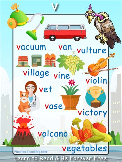 V Words Phonics Poster Free Printable Ideal For Phonics Practice