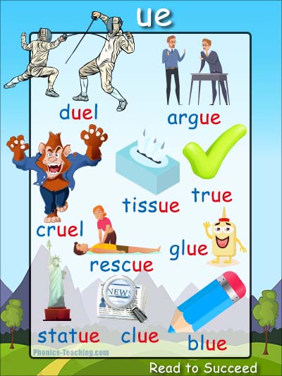 ue words - ue spelling list - FREE Printable Poster - Word Walls Posters